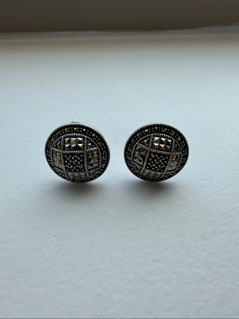 Vintage-Inspired Round Marcasite Earrings - Sterling Silver